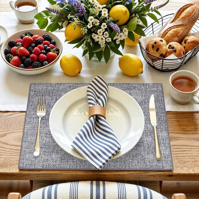 Faux Leather Heat Resistant Placemats 4 Packs, Waterproof Wipeable Dining PU Place Mats for Indoor & Outdoor, Easy to Clean, Smokey Grey