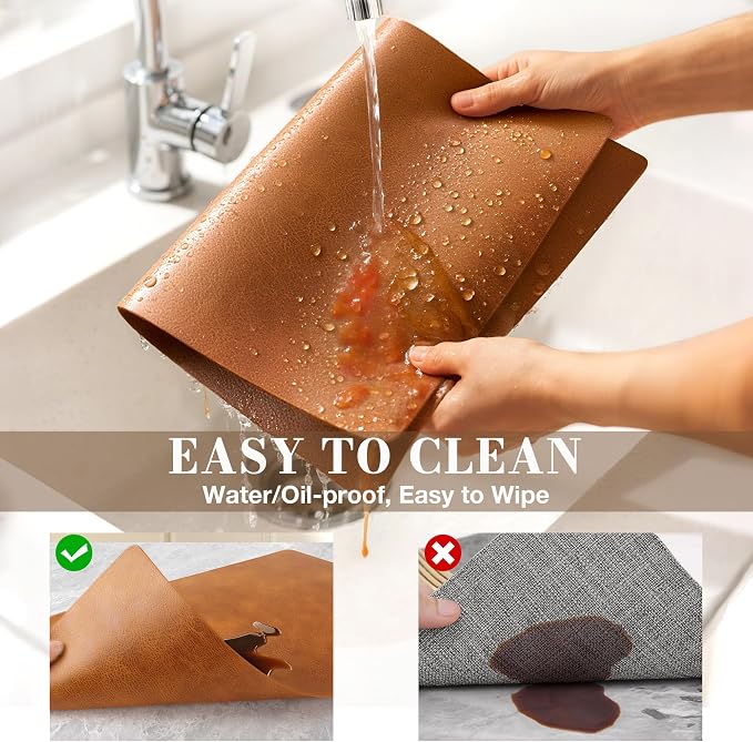 Roxifina Vinyl Placemats Set of 8 - Faux Leather Waterproof Washable PU Place Mats, Heat Resistant 12 x 17 Inch Easy Clean Wipeable Non-Slip Table Mats for Dining, Kitchen, Outdoor (Reddish Brown)