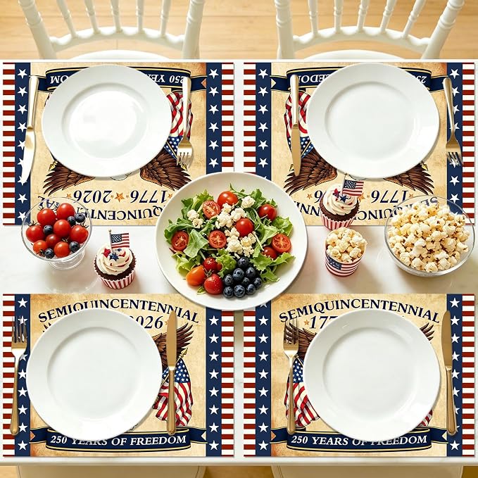 50 Pack Disposable Paper Placemats, 4th of July Table Decor | American Eagle Patriotic Place Mats, USA 250th Anniversary 1776-2026 Design