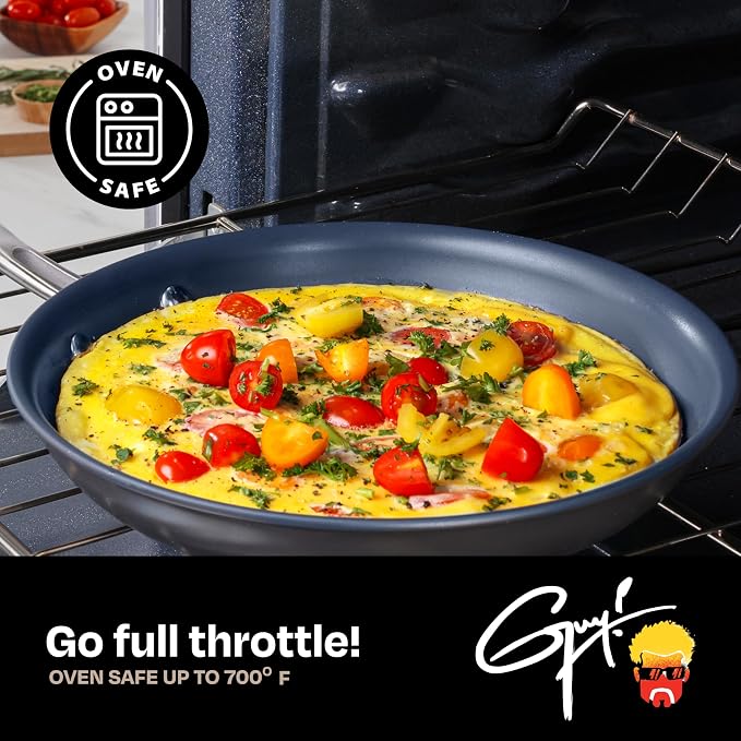 Guy Fieri's Flavortown Laser Titanium 12-Piece Cookware Set | Non-stick, Made without PFAS, PTFE or PFOA, 3x More Durable, Dishwasher & Oven Safe