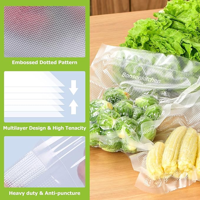 Bonsenkitchen Vacuum Sealer Rolls bags, 3 Rolls 11"x 20'+ 3 Rolls 8"x 20' | 6 Pack, Commercial Grade, Durable, BPA-Free, Custom-Size Vacuum Sealer Bags for Dry/Moist Food Storage and Sous Vide, VB3211