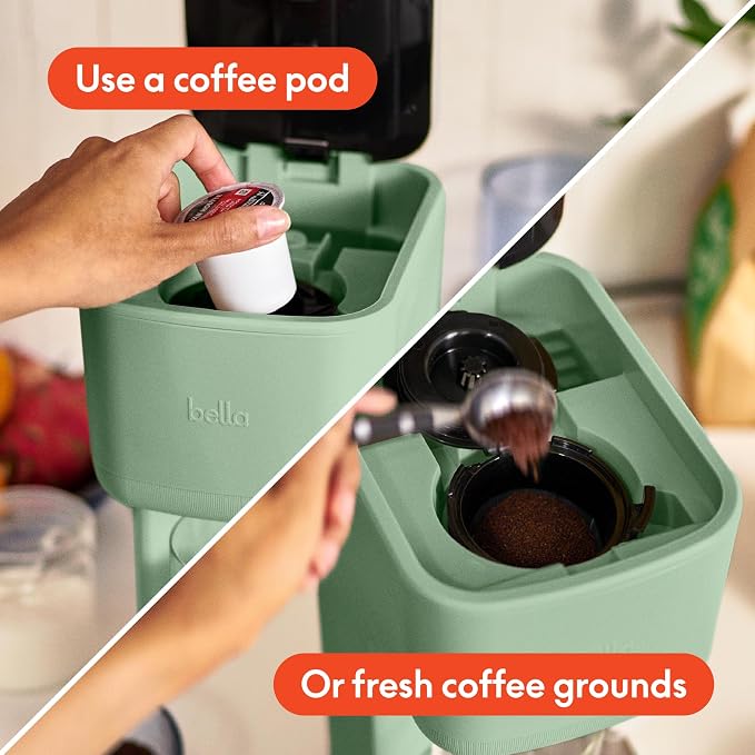 bella Single Serve Coffee Maker, K Cup & Coffee Ground Compatible, Seaglass