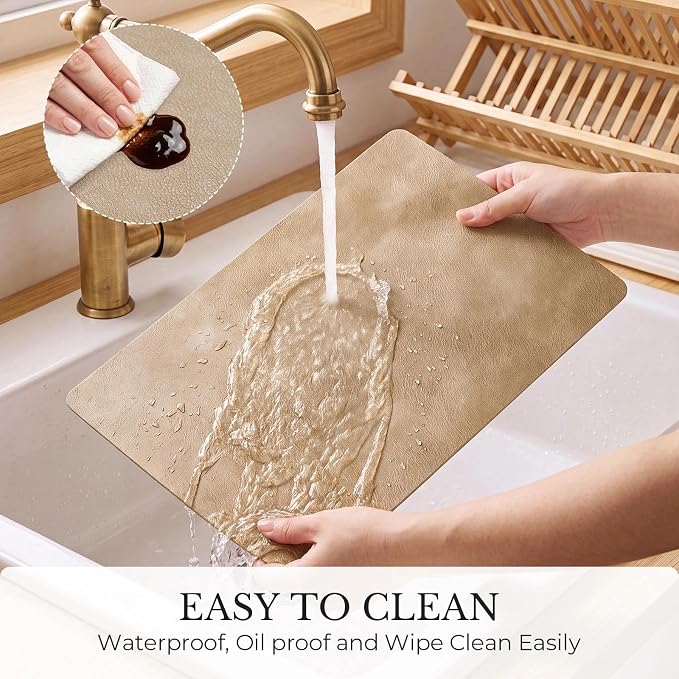 MOSAYT Vinyl Placemats Set of 4-12 X 17 Inch - Faux Leather 100% Waterproof Oil-Proof Wipeable PU Place Mats, Heat Resistant Reversible Table Mats for Kitchen, Dining, Outdoor, Apricot