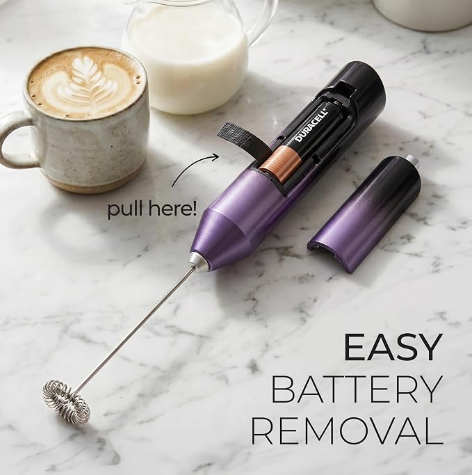 Zulay Kitchen Powerful Milk Frother AA Batteries Included – Ultra Fast Handheld Drink Mixer with Stainless Steel Whisk Stirrer for Coffee, Protein, Matcha & More, Frother Wand Electric Frothmate
