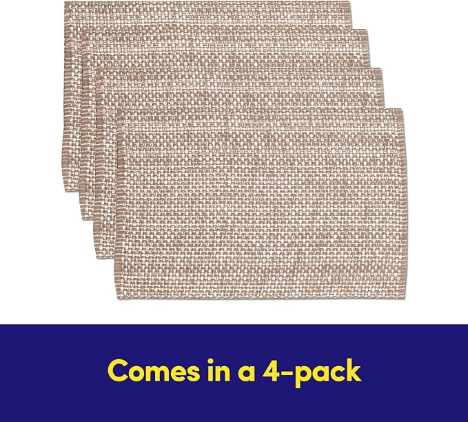 Sweet Home Collection 100% Cotton Placemats for Dining Room Rectangle Two Tone Woven Fabric 13" x 19" Soft Durable Table Mat Set, Set of 4, Taupe