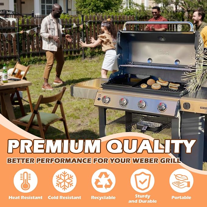 70379 Catch Pan & 6498 Drip Pan Liners for Weber Genesis II 400/600, Summit 400/600 Series Grills, Steel Grease Tray & 6417 10Pcs Foil Grease Pan Liners for Weber SmokeFire & 28''/36" Griddle