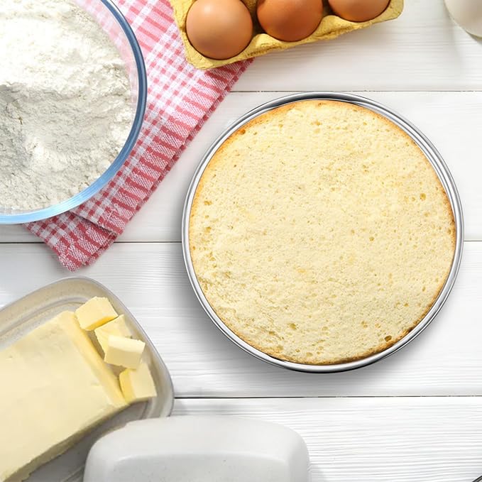 E-far 8 Inch Cake Pan Set of 2, Stainless Steel Round Baking Pans Tins Mold | Non-Toxic & Leak-Proof for Birthday Wedding Layer Tiered Cake, Easy Clean & Dishwasher Safe