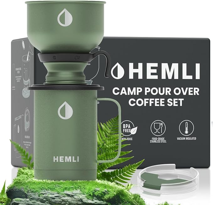 16 oz Pour Over Camping Coffee Maker Set, Vacuum Insulated Mug with Leakproof Lid, Stainless Steel Micro Filter, Portable Coffee Maker for Camping