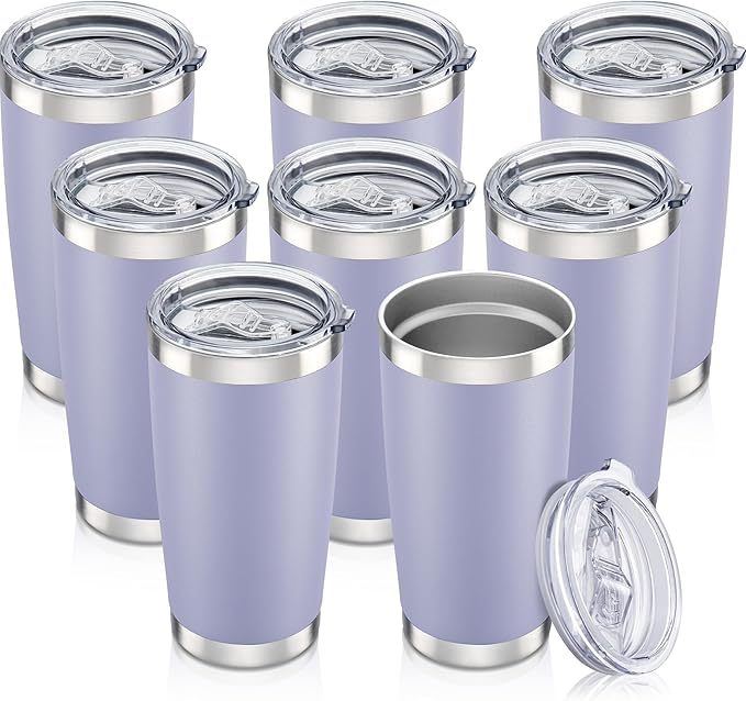 20 oz Tumbler with Lid Stainless Steel Insulated Tumblers Bulk Cups Mug | Double Wall Vacuum, Powder Coated, Keep Drinks Cold and Hot, Waterproof Lid, Fit of Car Cup Holders, Cosmic Lilac, 8 Pack