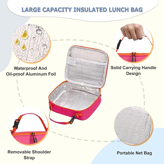 MAISON HUIS Bento Box for Kids with 8oz Soup Thermo, Leak-proof Lunch Food Containers with 5 Compartment, Insulated Lunch Bag & 17oz Stainless Steel Water Bottle for School, Trvael