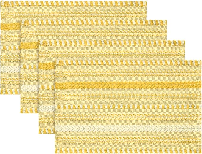 Artoid Mode Yellow Farmhouse Woven Braided Stripe Placemats Set of 4,12x18 Inch Seasonal Holiday Table Mats Party Kitchen Dining Decoration