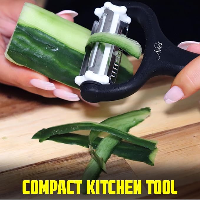 Julienne Peeler Vegetable Peeler - Potato Cabbage Fruit Cucumber Carrot Peeler and Julienne Shredder tool for Kitchen - Multi-Function Stainless Steel Peeler Slicer Knife Julienne Set 3 In 1