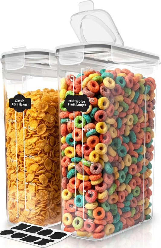 Utopia Kitchen Cereal Containers Storage Set, 2 Pack, 4L, Clear | Airtight Food Storage Containers with Lids, BPA-Free Cereal Dispensers for Pantry Organization and Storage