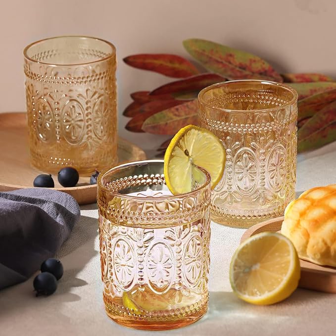 Darlion Amber Glassware, Vintage Drinking Glasses, 10oz Amber Glass Cups | Food Grade Glass, Lead-Free Glass, Durable&Sturdy, Vintage Decoration