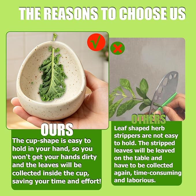 2026 Latest Herb Stripper Pottery Bowl Cutter Tool: Stripping Ceramic Fresh Herbs Kale Striper Cilantro Cutting Razor Gift Herbalists Peeler Shredder Chopper Clay Small Cup (Green B(No Scissor))
