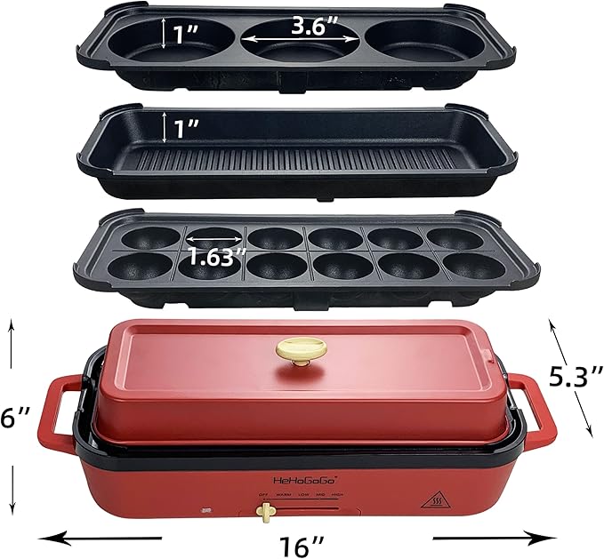 Multifunctional Electric Griddle Electric Grill Nonstick Baking Maker with 3 Interchangeable Pans For Takoyaki Cake Pop/ Mini Pancake/ Fried Steak
