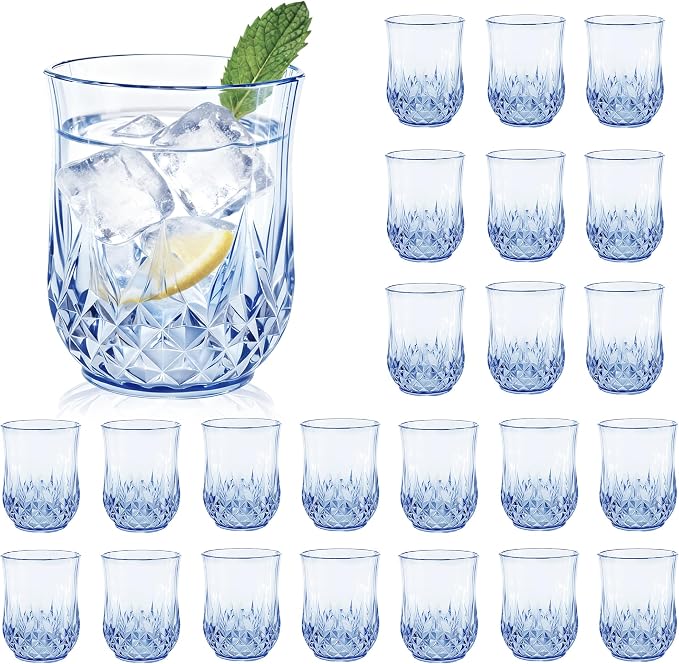24 Pack Plastic Stemless Wine Glasses, 12oz Unbreakable Wine Cups | Reusable Fancy Vintage Drinking Glass Bulk for Cocktail, Whiskey, Juice, Elegant Decor for Wedding, Party & Holiday Events