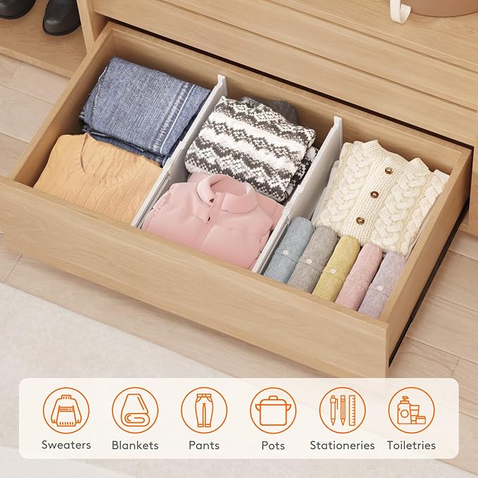 Lifewit 8" Tall Drawer Dividers, Adjustable Deep Drawer Organizer Clothes | 8 Pack 13.8"-22.2" Expandable White Plastic Separators for Dresser, Kitchen, Cabinet, Closet, Office Organization & Storage