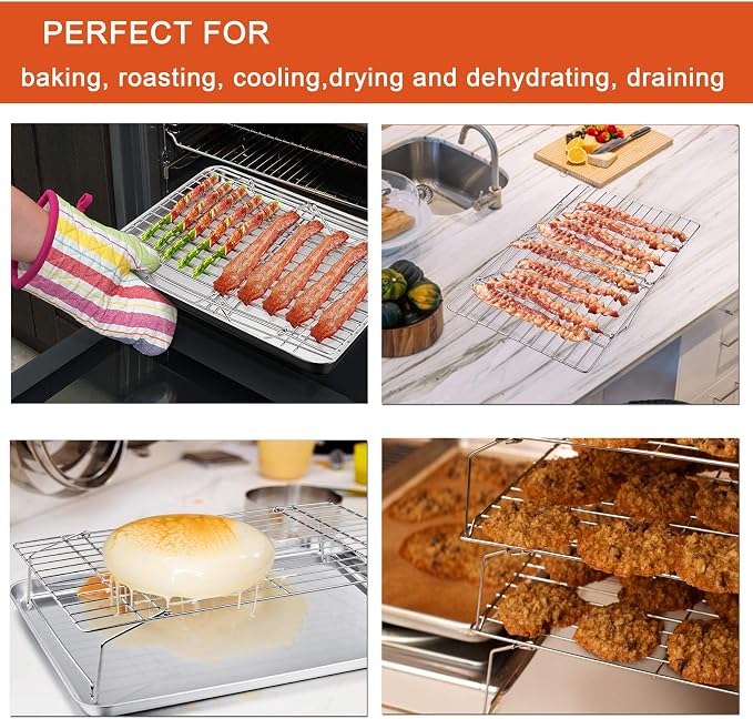 P&P CHEF 5-Tier Stainless Steel Cooling Rack, 15" x 10", Silver | Stackable Baking Cooking Racks for Cooling Roasting Grilling, Collapsible & Heavy Duty, Oven Safe & Easy Clean