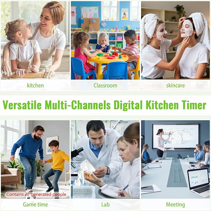 Digital Dual Kitchen Timer, Multi-Channel Triple Countdown for Cooking | 4Groups Independent Countup Timer,Magnetic Back,Memory Presets,On/Off,Large Display, LED Alert, 3A Battery & Stand Included