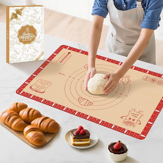 Non-Slip Silicone Baking Mat - 20x28 inch Extra Thick Pastry Mat with Measurements for Sourdough, Macarons, Bread, Pizza, Dough Rolling, Kneading, Oven Mat Heat Resistant to 480°F for Baker