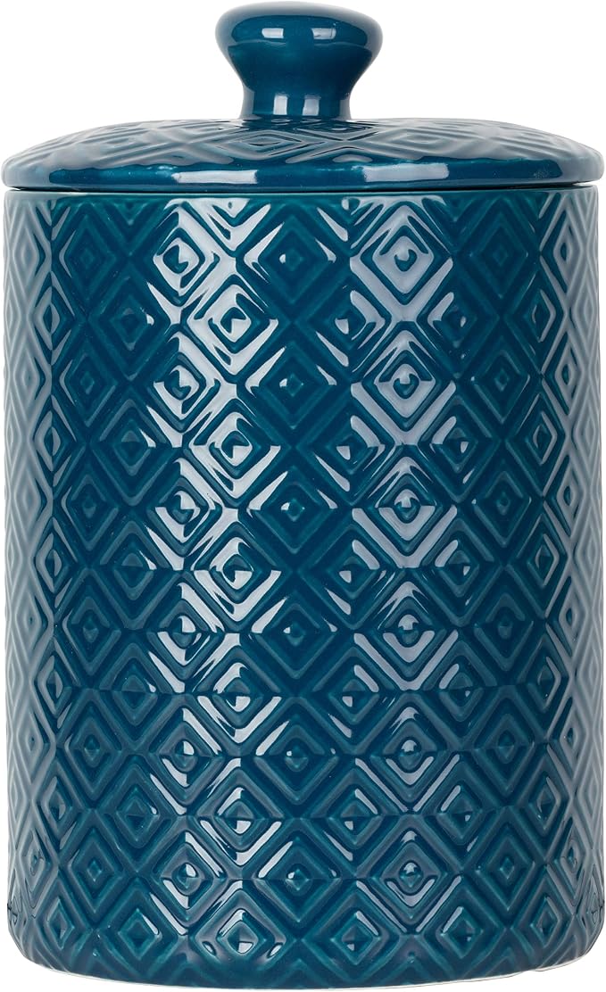 10 Strawberry Street Diamond Embossed Ceramic Kitchen Canister Set, Set of 3, Diamond Blue
