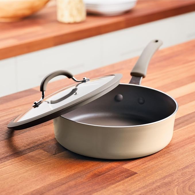 Rachael Ray Cook + Create Nonstick Sauté Pan with Lid, 3 Quart - Almond