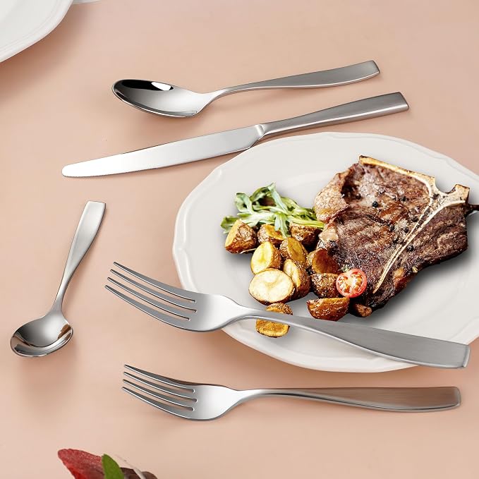 60-Piece 18/10 Stainless Steel Flatware Set for 12, Heavy Duty Silverware Set, High End Flatware, Dishwasher Safe, Ideal for New Home Essentials Gift