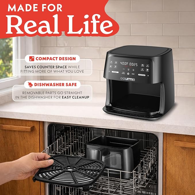 Gourmia 8 Qt Air Fryer, 8 Presets with Digital Display, FryForce 360° Technology, Easy View Window & Interior Light, Dishwasher Safe Basket, Black