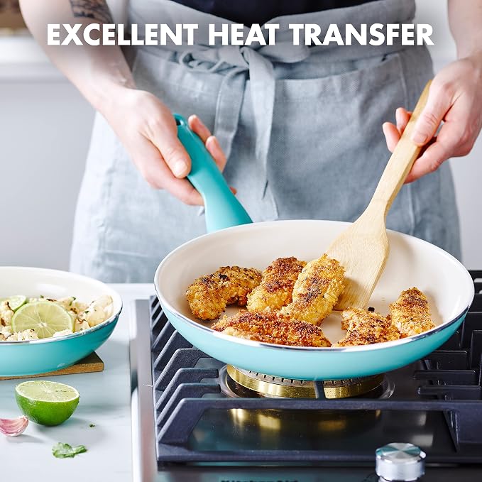 GreenPan Rio Healthy Ceramic Nonstick 8" and 10" Frying Pan Skillet Set, PFAS-Free, Dishwasher Safe, Turquoise