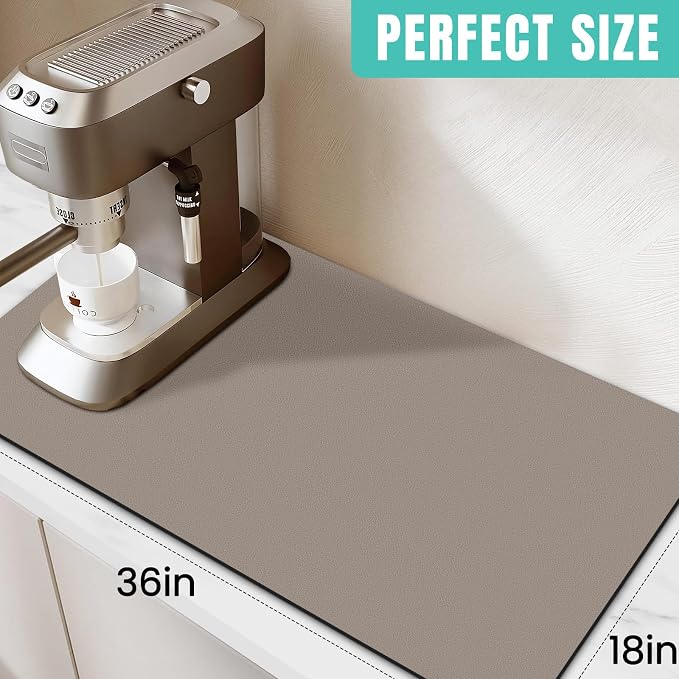 Coffee Mat Super Absorbent Dish Drying Mat Coffee Bar Mat 18"x 36", Khaki | Match with Coffee Machine Accessories Large Drying Mats for Kitchen Counter