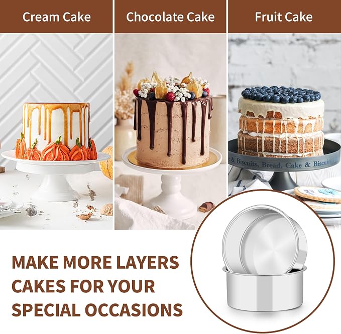 TeamFar 5 Inch Cake Pan Set of 4, Stainless Steel Small Layer Cake Pans Tin | Round Bakeware for Birthday Wedding Party, Non-Toxic & Healthy, Mirror Finish & Dishwasher Safe