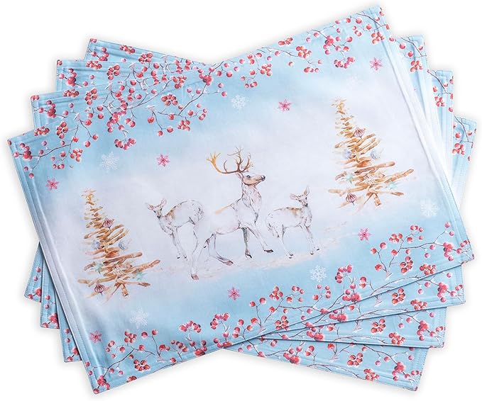 Maison d' Hermine Placemats Set of 4 Reusable 100% Cotton (13"x19") | Cloth Place Mats Washable Table Mats for Kitchen Dining Party Wedding Hotel Home Thanksgiving Christmas - Fairy Tale Forest