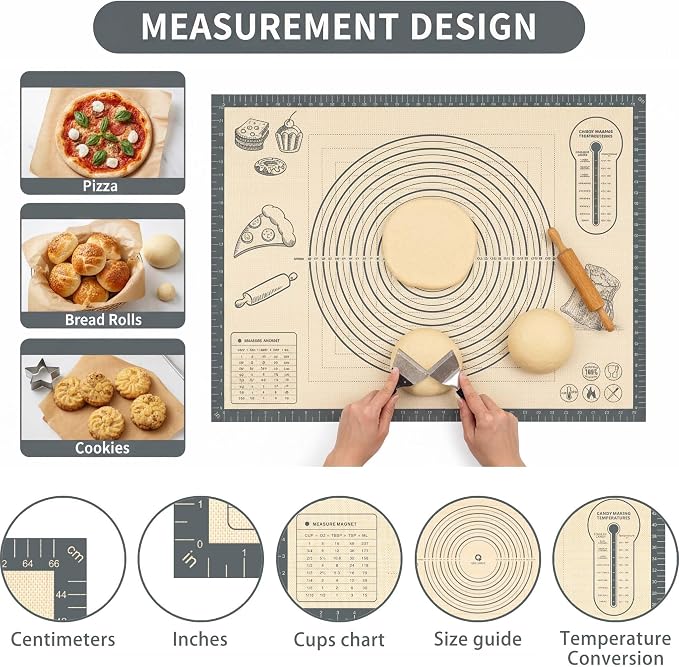 Silicone Baking Pastry Dough Mat - 32x24Inch Extra Large Cookie Bread Rolling Mats Sheet, Nonstick Kitchen Counter Kneading Board Thick Reusable Pie Cookies Pizza Fondant Making Matt Measurement(Gray)