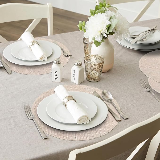 Beige Round Placemats Set of 4, 15 Inch Washable Easy to Clean Heat-Resistant Anti-Skid Beige Placemats for Holiday Party Kitchen Dining Room Decoration