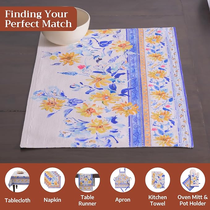 Maison d' Hermine Placemats Set of 4 Reusable 100% Cotton (13"x19") | Cloth Place Mats Washable Table Mats for Kitchen Dining Party Wedding Hotel Home Restaurant Spring Summer - Girassol