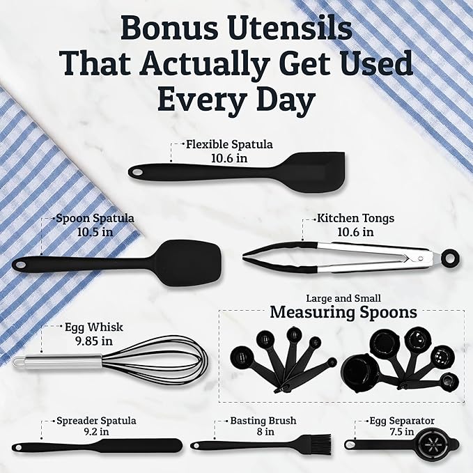 Stainless Steel Mixing Bowls with Lids Set, Metal Nesting Bowls with Airtight Lids, Graters, Non-Slip Base & Measurement Marks, Includes Utensil Set for Prep, Baking & Storage, Black