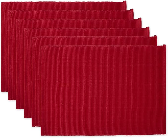 DII Basic Everyday Ribbed Tabletop 100% Cotton, Placemat Set, 13x19, Cardinal Red, 6 Piece