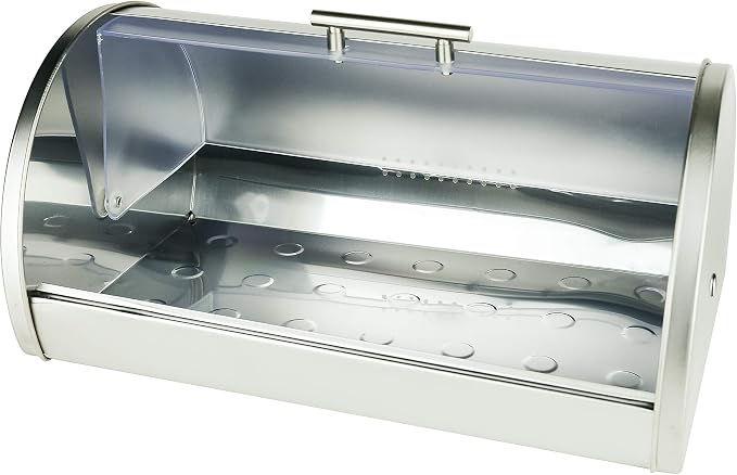 Stainless Steel Bread Box for Kitchen Countertop | Bread Holder Bin, Frosted Acrylic Roll Top Lid