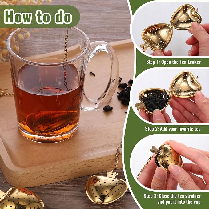 Sumind 25 Pcs Heart Tea Strainer Stainless Steel Ball Infuser Loose Leaf Steeper Interval Diffuser Mesh Filters with Extended Chain Hook for Cup Bottle Tea Party Wedding Bridal Shower(Gold)