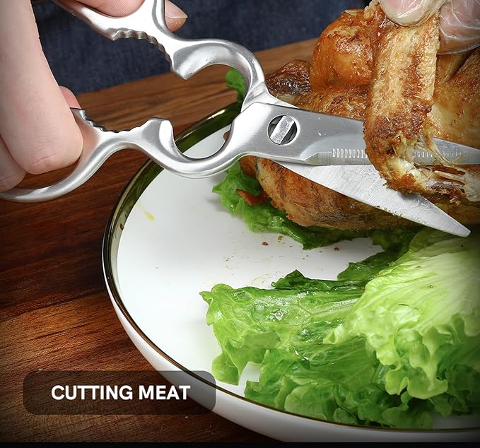All Purpose Detachable Kitchen Shears Full-Steel Forged Kitchen Scissors | Ultra Sharp, Heavy Duty, Stainless Steel, Professional Chef Scissors, For Food Meat Pizza, Come Apart, Silver