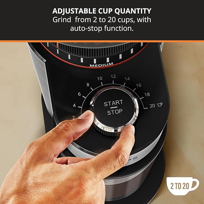 KRUPS Flat Burr Coffee Grinder 18 Settings 2-20 Cups Stainless Steel | Ultra-fine espresso to extra-coarse French press, Removable hopper and chamber, Even grinding for better flavor extraction