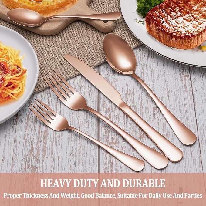 30 Pcs Rose Gold Silverware Set Service for 6, Premium Stainless Steel Flatware Set, Cutlery Utensil Set, Durable Home Kitchen Eating Tableware Set, Include Fork Knife Spoon Set, Dishwasher Safe