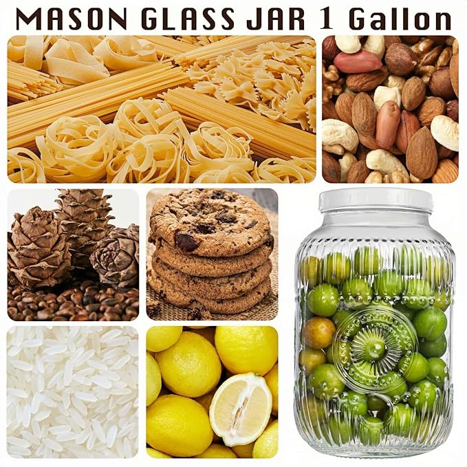 Amzcku 128 oz Vintage Mason Jars with Lids, Regular Mouth Canning Jar, Safe For Storage, Canning, Pickling, Preserving, Fermenting, DIY Crafts & Decor 2 Pack