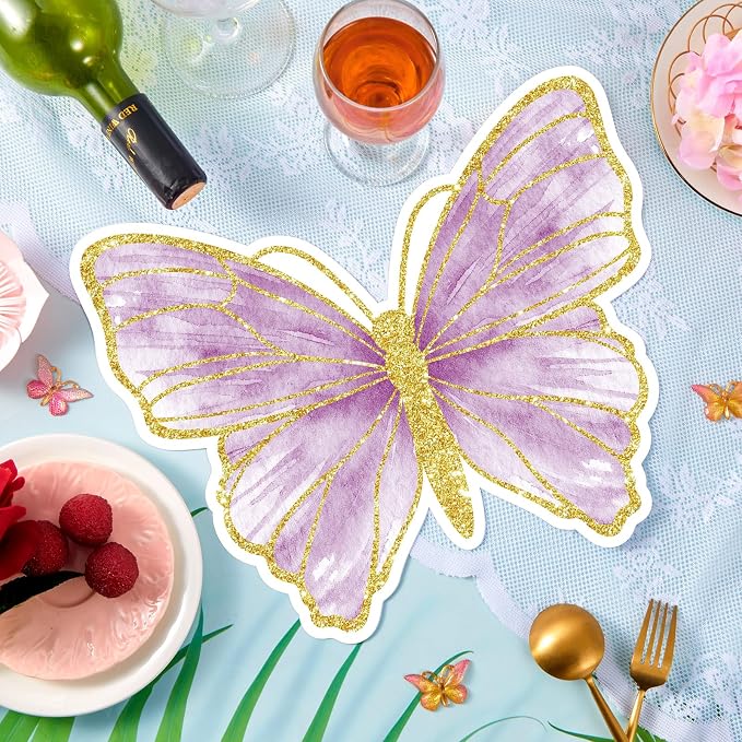 Harloon 50 Pcs Butterfly Paper Placemats Disposable Colorful Butterfly Table Mats for Spring Summer Wedding Baby Shower Birthday and Holiday Party Kitchen Dining Table, 13 x 10.8 Inches (Purple)