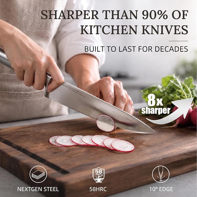 KnifeSaga Kitchen Knife Set with Block and Detachable Sharpener | 8-Piece High Carbon Stainless Steel Knife Block Set, Fully Forged Blades & Compact Design