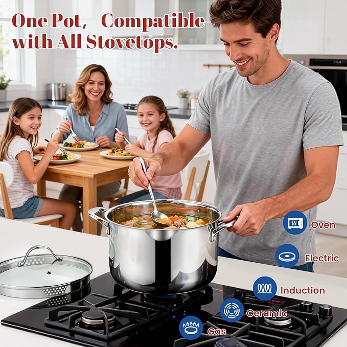 AOSION 6 Quart Stainless Steel Stock Pot with Deep Fryer Basket.