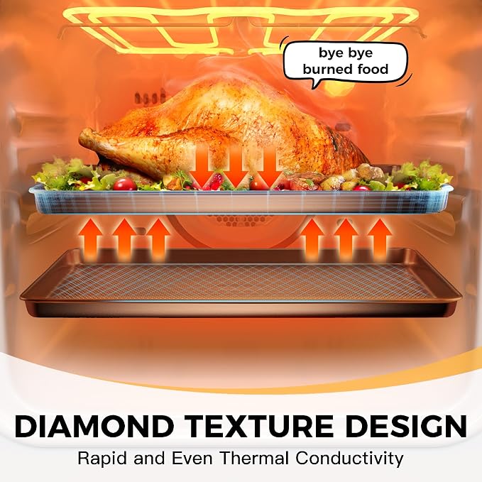 Jelly Roll Pan 15x10, Nonstick Cookie Sheets for Baking | Diamond Texture Surface, 57% Thicker Carbon Steel, Even Heat Distribution
