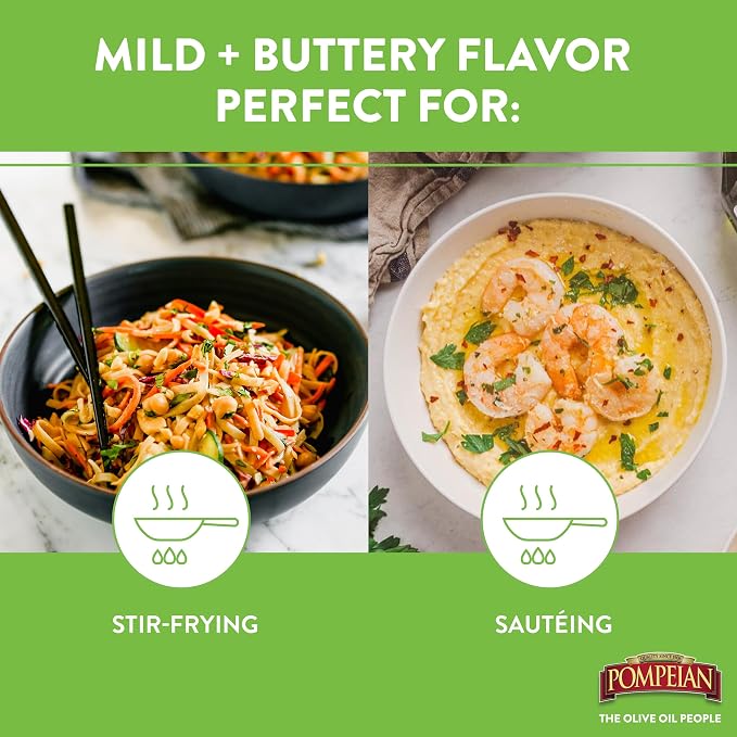 Pompeian Keto Extra Virgin Olive Oil & 100% Avocado Oil Cooking Spray, Buttery Flavor, Perfect for Sauteing, Stir-Frying, and Roasting, Naturally Gluten Free, Non-Allergenic, Non-GMO, No Propellants, 5 FL. OZ., Single Bottle