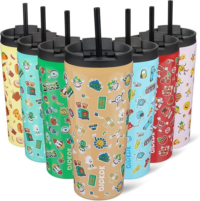 BJPKPK 22 oz Coffee Tumbler with Straw, Insulated Stainless Steel Cup | Double Wall Vacuum, Leak Proof Lid, Keeps Hot/Cold/Iced, BPA Free, Cupholder Friendly, Travel, Spring Party-Brown